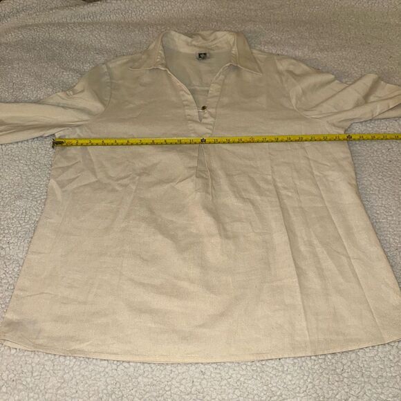 Anne Klein XL Linen Beige Sparkle V Neck Collared Pullover Blouse NWOT - Picture 8 of 13